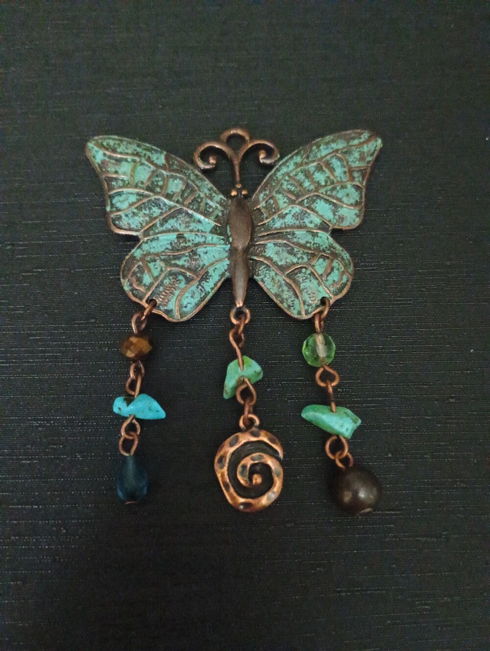 Decorative Patina Butterfly Pendant - Turquoise and Copper